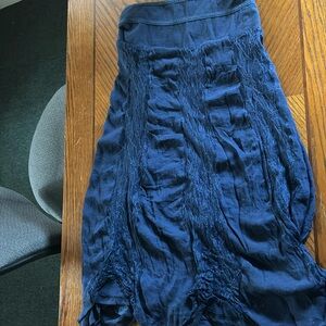 long blue maxi skirt with lace on it